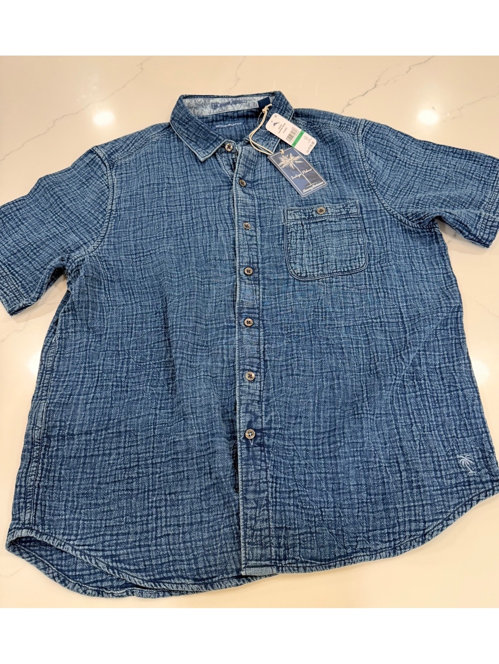 NEW $118 Tommy Bahama Beachside Cruiser Indigo Blue Large Short Sleeve Button Up